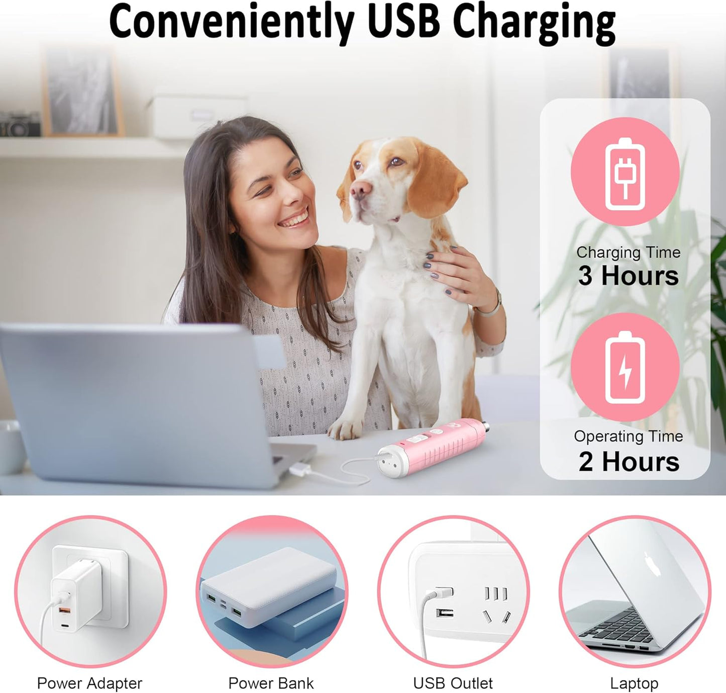 Pulidor De Uñas Eléctrico Silencioso Con Luz LED Para Perros Y Gatos