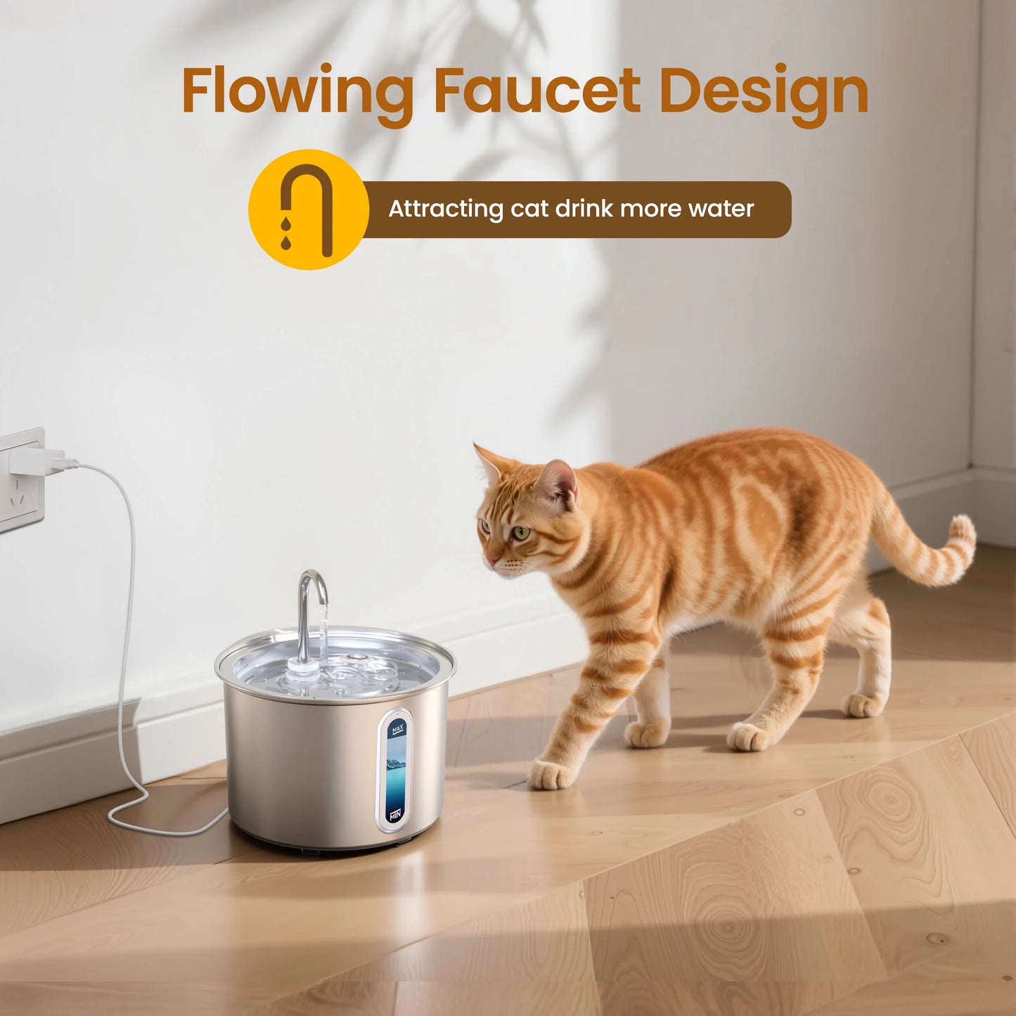 Fuente De Agua De Acero Inoxidable 2L Para Gatos - Silenciosa