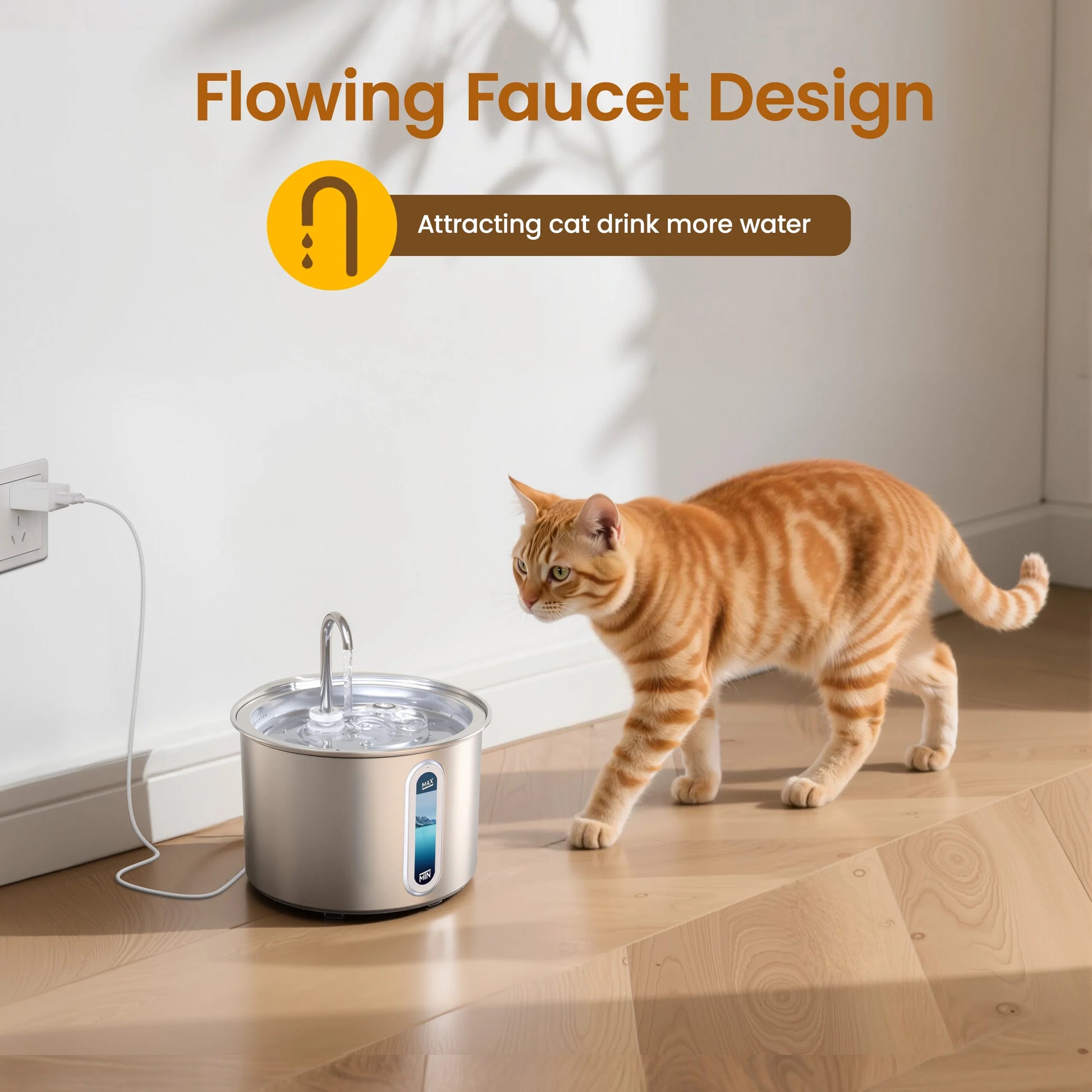 Fuente De Agua De Acero Inoxidable 2L Para Gatos - Silenciosa