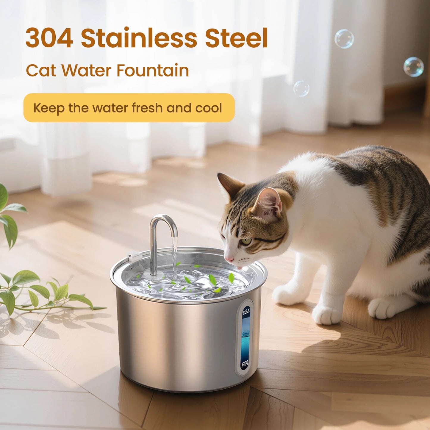 Fuente De Agua De Acero Inoxidable 2L Para Gatos - Silenciosa