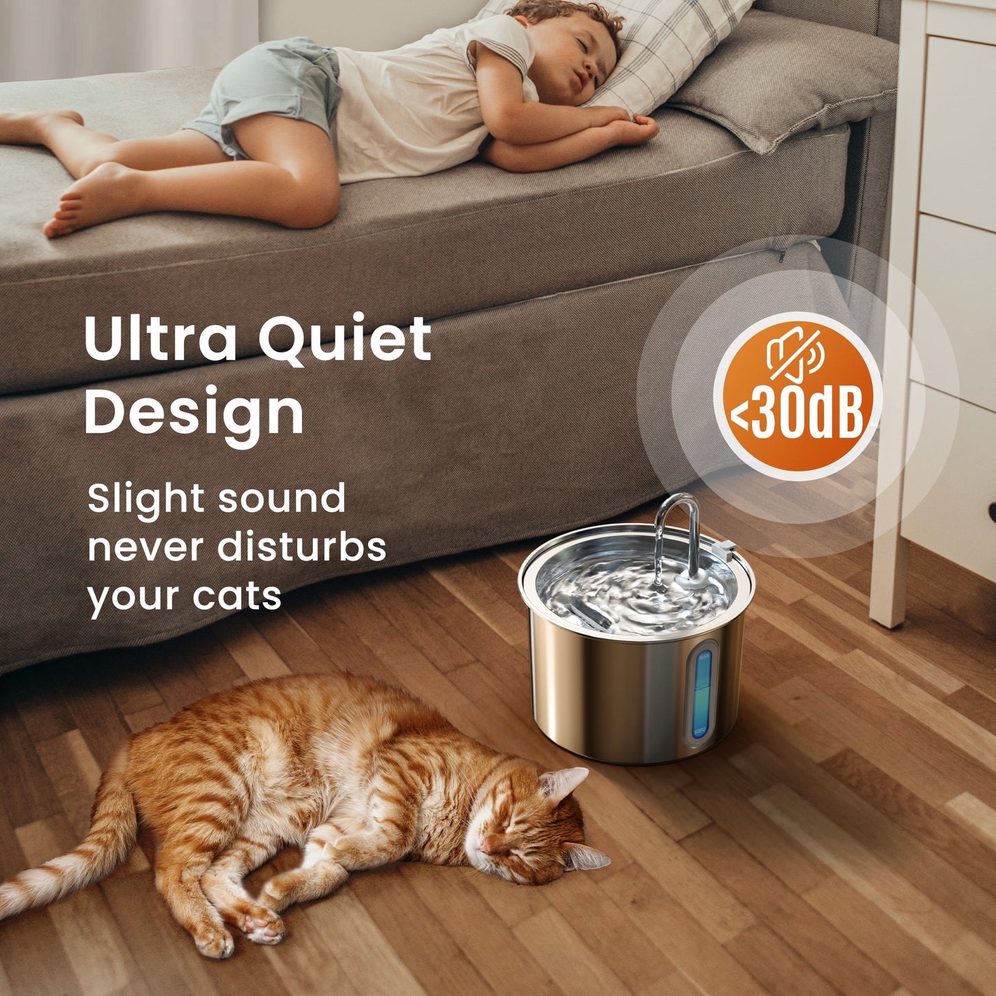 Fuente De Agua De Acero Inoxidable 2L Para Gatos - Silenciosa