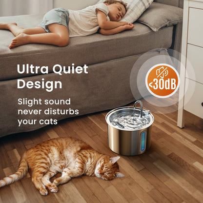 Fuente De Agua De Acero Inoxidable 2L Para Gatos - Silenciosa