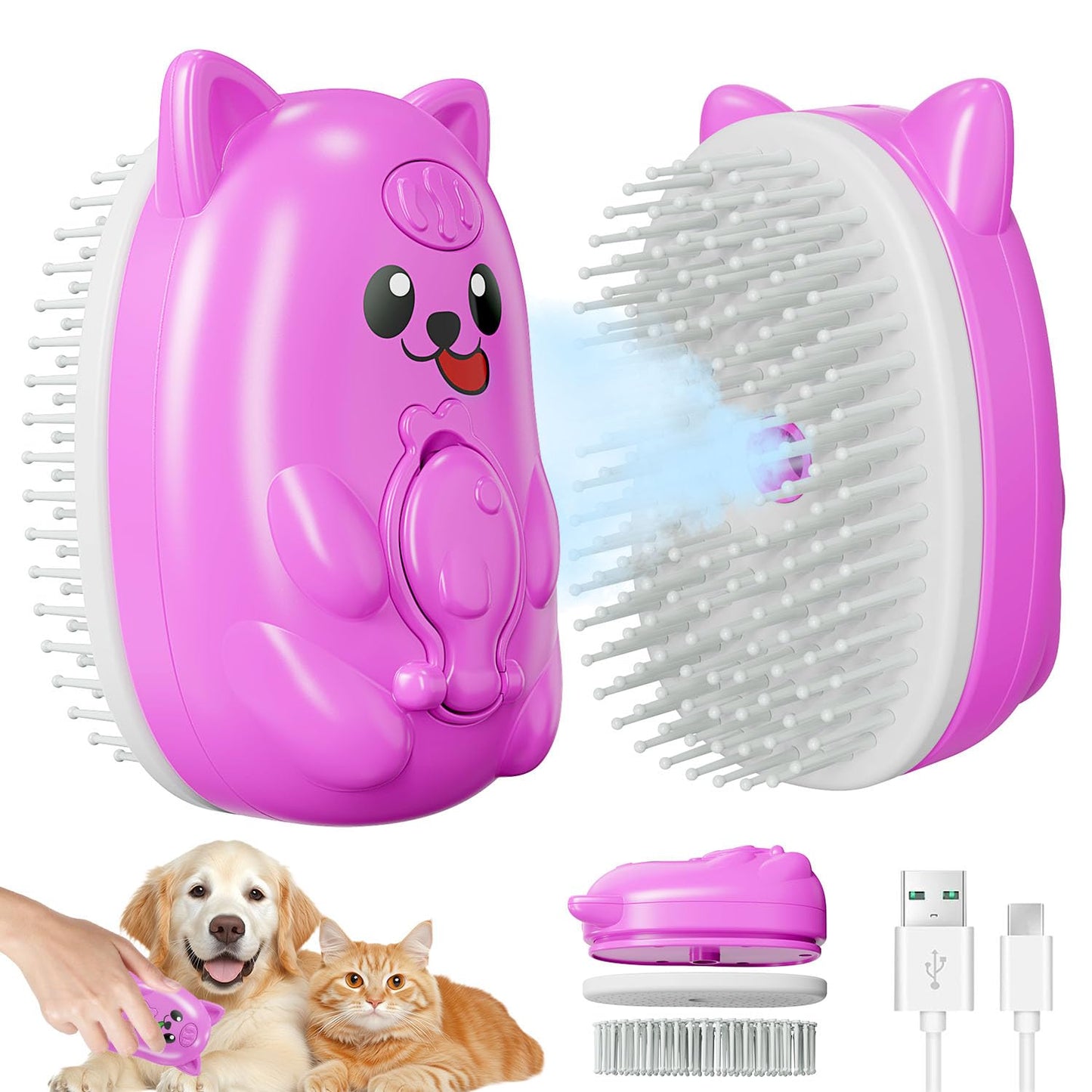 Cepillo De Vapor 3-En-1 Para Gatos Y Perros - Elimina Pelo Suelto Sin Baño