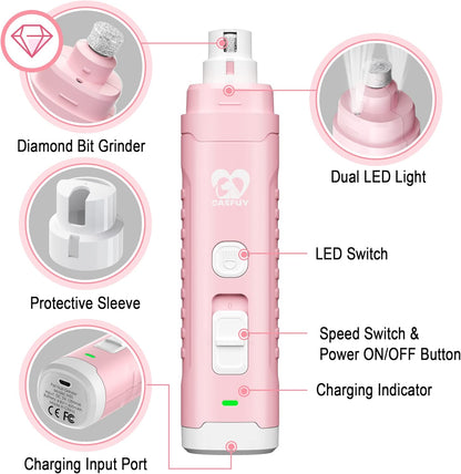 Pulidor De Uñas Eléctrico Silencioso Con Luz LED Para Perros Y Gatos