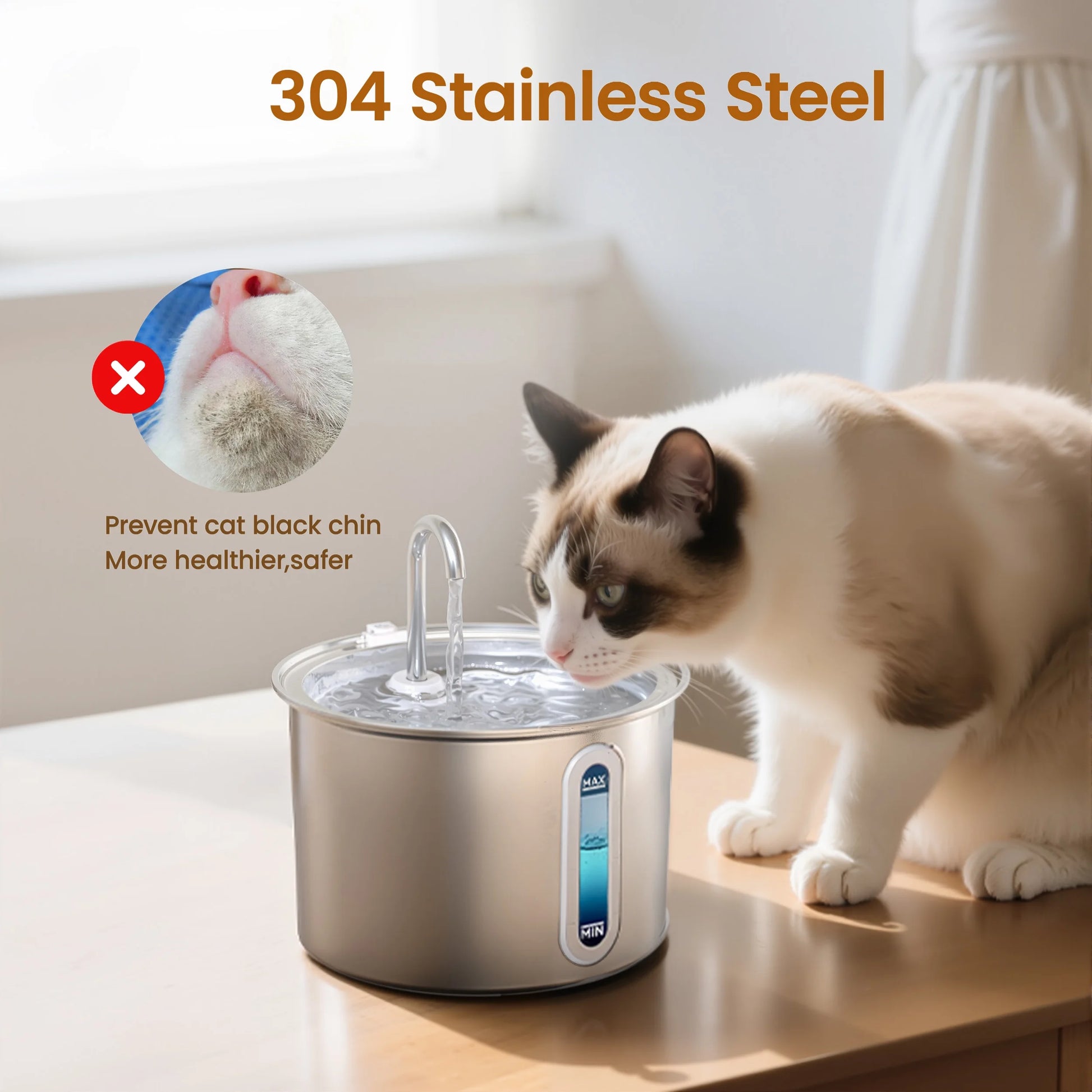 Fuente De Agua De Acero Inoxidable 2L Para Gatos - Silenciosa