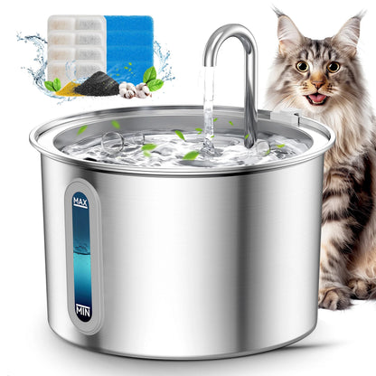 Fuente De Agua De Acero Inoxidable 2L Para Gatos - Silenciosa