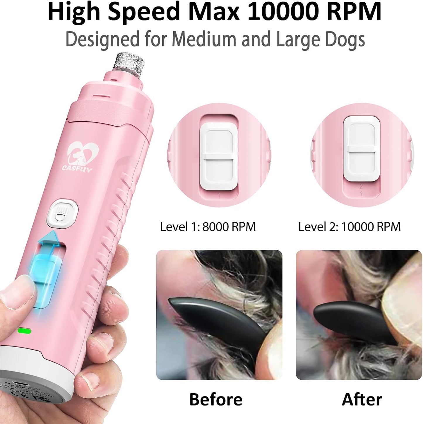Pulidor De Uñas Eléctrico Silencioso Con Luz LED Para Perros Y Gatos